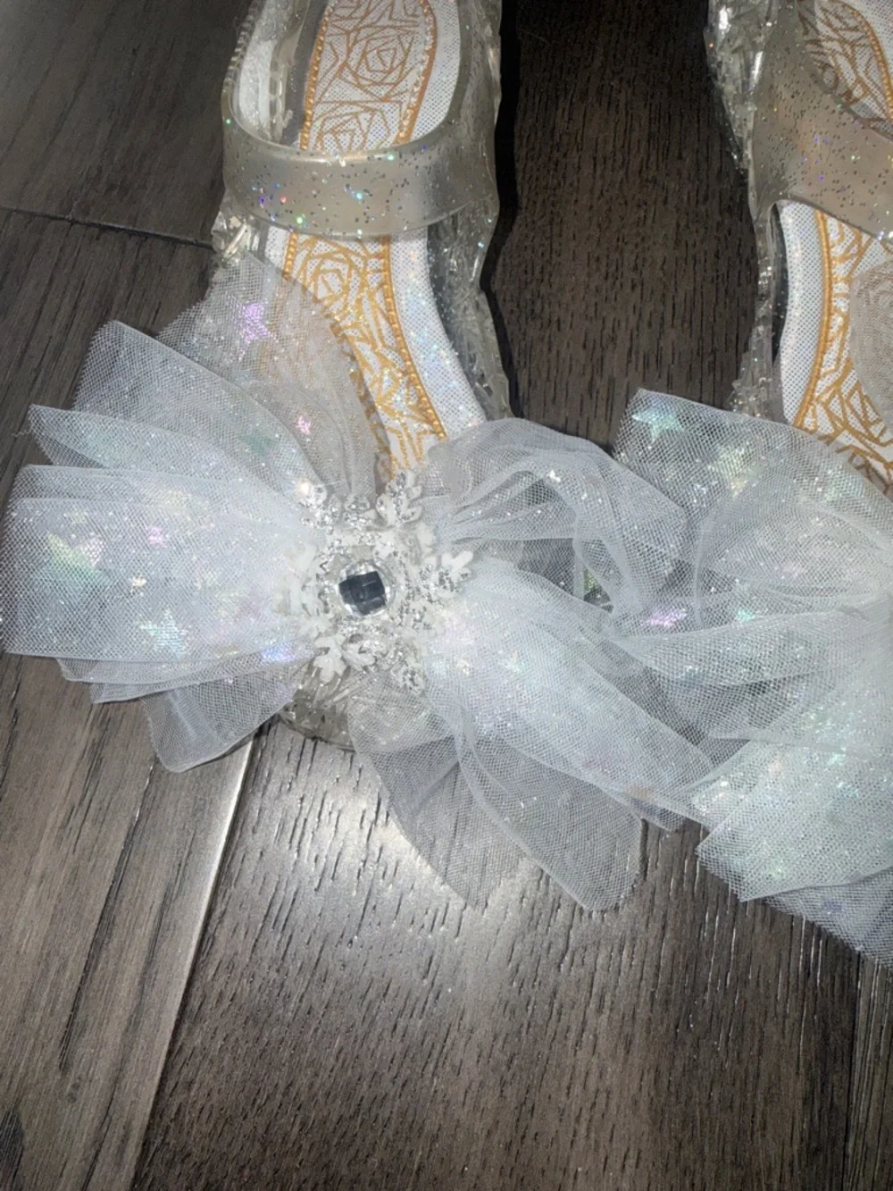 Sparkling White/clear Tulle Bow Girls' Dress jelly Shoes